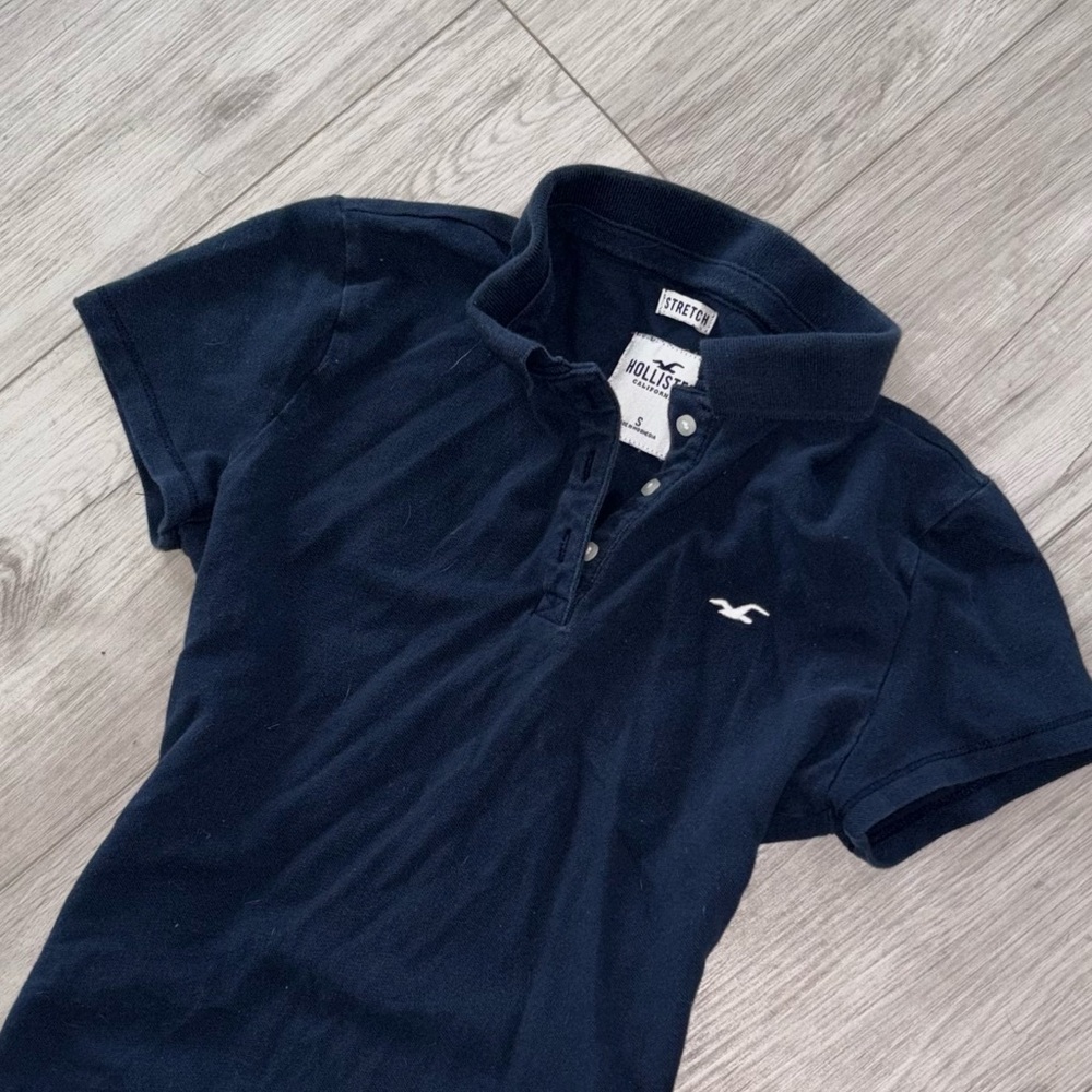 Hollister Navy Blue Polo with White Seagull Logo
